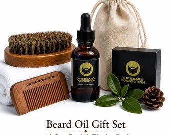 Beard Oil Gift Set with Boar Brush & Wooden Comb
