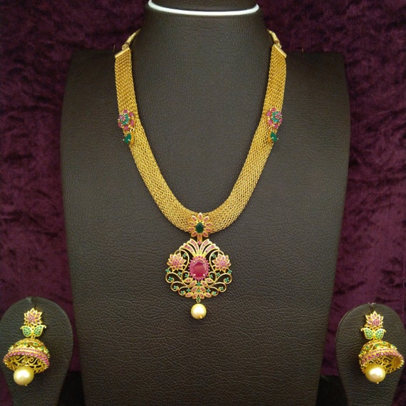 Indian Jewelry Emerald Necklace Gold 