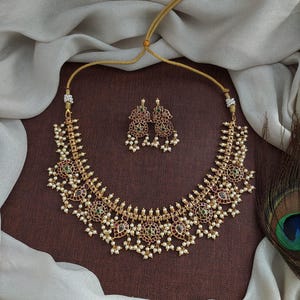 Guttapusalu Jewellery Set with Earrings | Traditional Indian Necklace | Ethnic Bridal Jewelry Gift Idea for Her, Antique Necklace