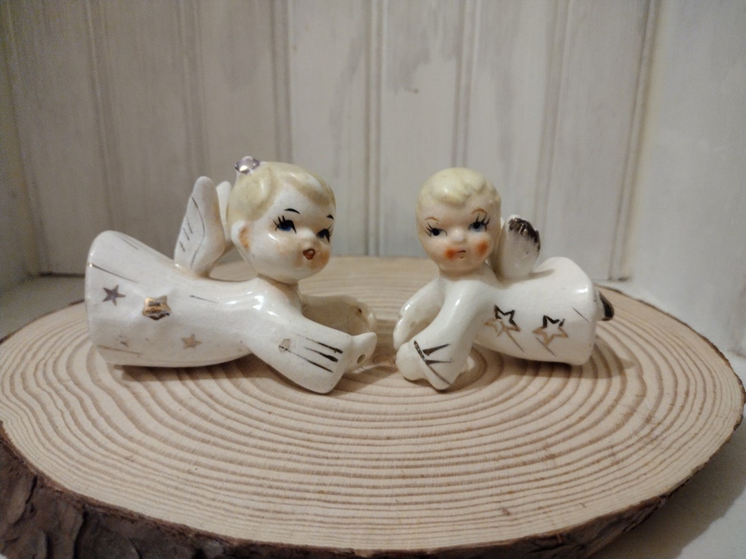 Vintage Angel Candle Hugger Set, Vintage Angels Japan, Angel Figurine