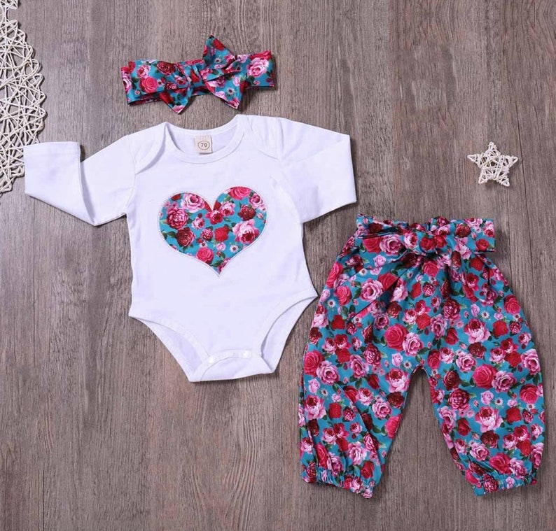 Baby girl clothes Baby clothes Gift For Baby GIrl Baby girl jumpsuit Baby girl romper and headband and pants set Baby girl outfits