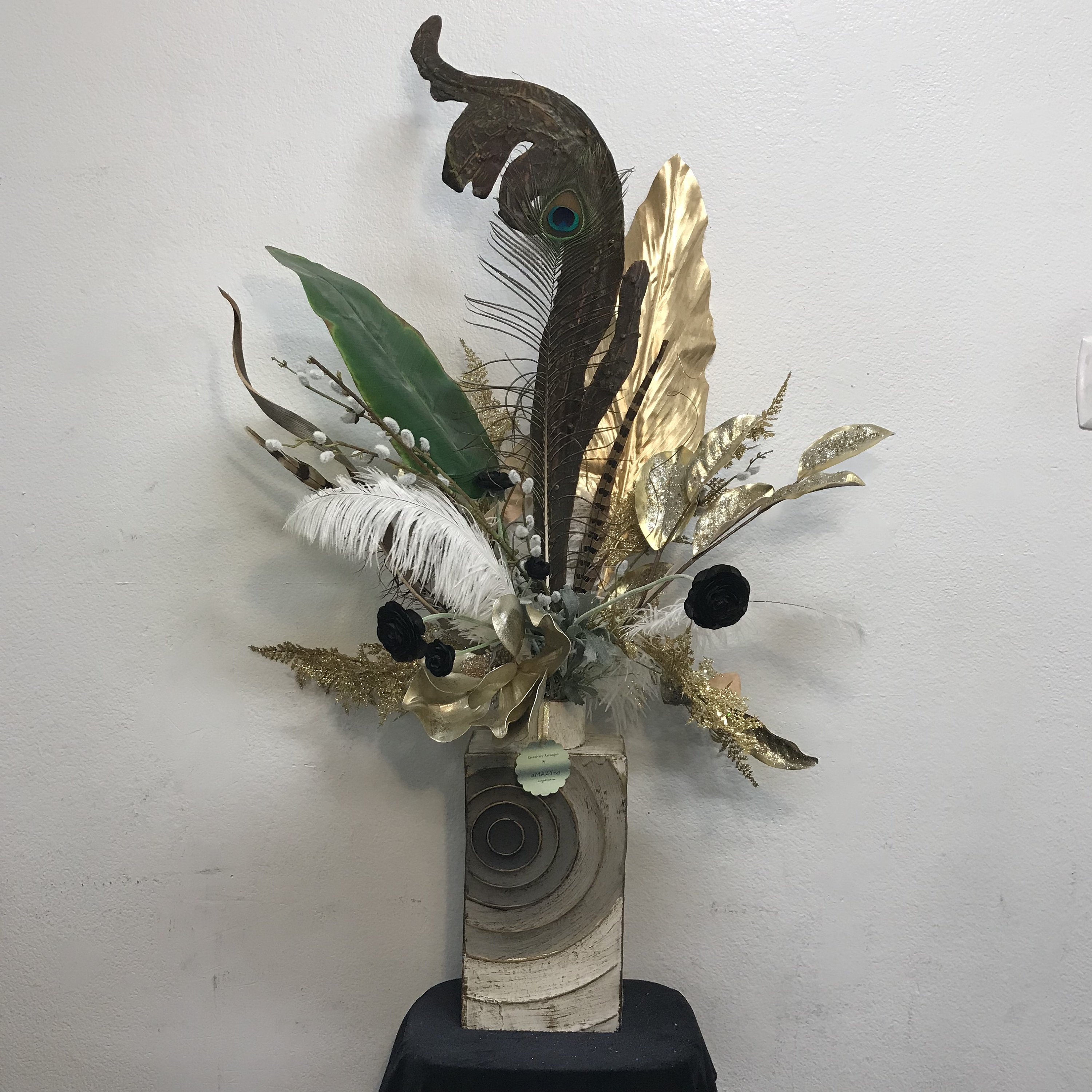 Mixed Flower Arrangement With Ostrich Feather Pussy Willow Etsy