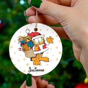 Custom Lazy Cat, Yellow Cat, Garfield-Cat Christmas Ornament, Holidays, Deco, Navidad, Lasagna Lover, Regalo