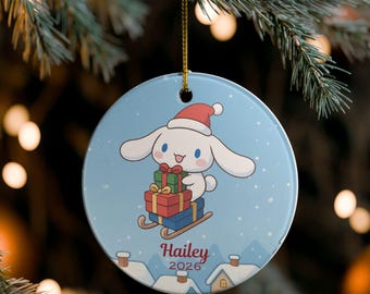 Custom Ornament, Kawaii aesthetic, Cute Cinnamon, anime, cartoon lover, Personalized Hello Friend, Christmas Home Deco gift, Adorno Navidad