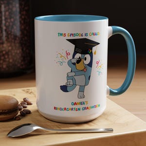 Custom Name, Kindergarten, Graduation Kids Mug Gift, Cartoon blue Dog, Autism Awareness, Motivational, Neurodiversity, Acceptance, infants