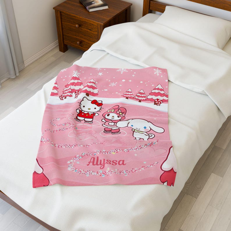 Nome personalizado, Gatinho Kawaii, Cobertor de pelúcia de veludo, Cobertor aconchegante personalizado, Meninas, Filha, Presente para ela, Olá de desenho animado, Natal 30" × 40"