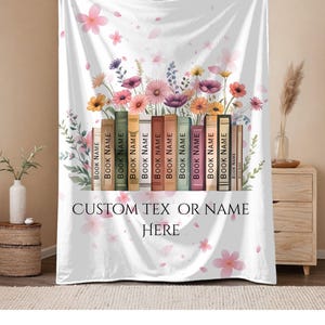 Personalized Floral Book Blanket, Custom Books & Name Library Gift for Book Lover, Favorite Book Blanket, Bookish Reader Birthday, Christmas