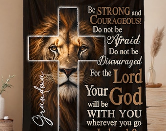 Custom Velveteen Blanket Throw Christian Lovers, Biblical Verse, Marriage Gift, Leon of Judah Strong and Courage, inspirational motivational