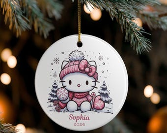 Custom name, Kitty Ornament, Hello Christmas Ornament , Personalized Gift, Christmas, daughter, Girl, Deco, Kawaii Japanese Cartoon, anime