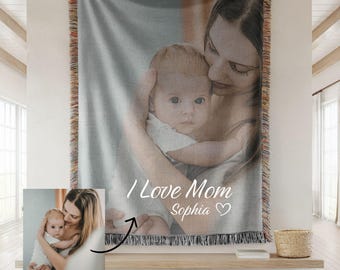 Custom Picture Woven Blanket Mother's Day, Birthday, Photo Blanket Gift, Grandma, Personalized Christmas Present, Gift for mom, grandmother