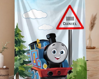 Personalized, Velveteen Blanket, Throws Thomas, Birthday Thomas-Train, Grandson Gift, Frazada, Trains lovers, son, son, train, Boys, Cartoon