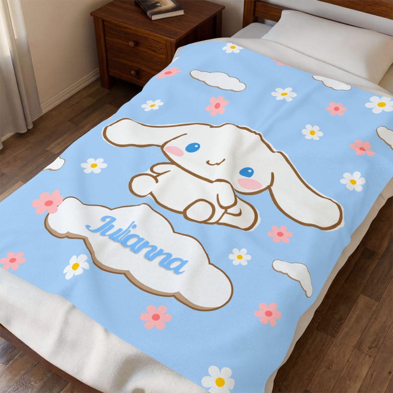 Personalisierte Kuscheldecke aus Kawaii-Samt, Hello Cinnamon, für Freunde, Cartoon-Fans, Geburtstagsgeschenk, Weihnachtsgeschenk, Abschlussgeschenk, Tochter, Überwurf 50" × 60"