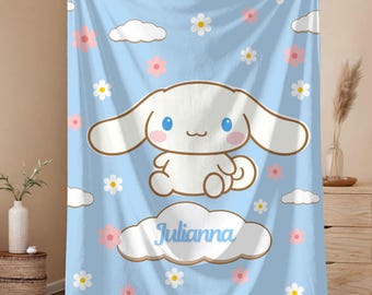 Manta de veludo felpudo personalizada com nome, estilo kawaii, "Olá Canela", para amigos, fãs de desenhos animados, presente de aniversário, Natal, formatura, para filha, para colocar em cima de uma manta.