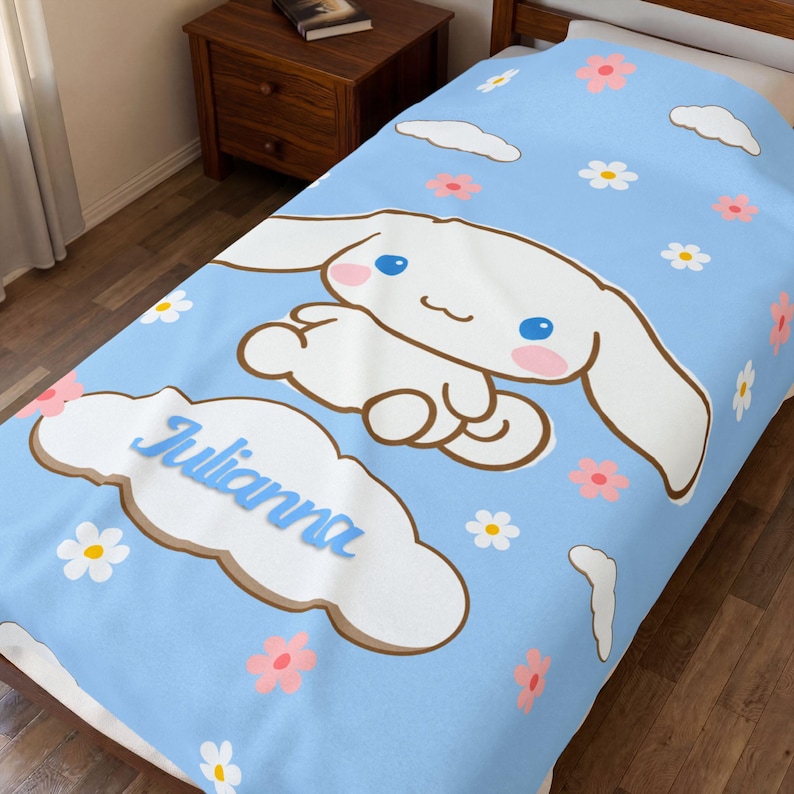 Personalisierte Kuscheldecke aus Kawaii-Samt, Hello Cinnamon, für Freunde, Cartoon-Fans, Geburtstagsgeschenk, Weihnachtsgeschenk, Abschlussgeschenk, Tochter, Überwurf 60" × 80"