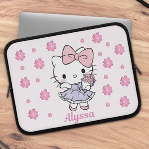 Custom Name Floral Laptop Sleeve,Kawaii Style, Computer Case, Cartoon Lovers, Tech Accessory, Gift for Students, Back to School