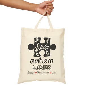 Autismus-Bewusstseins-Baumwoll-Canvas-Tragetasche, Umweltfreundliche Einkaufstasche, Geschenk für Eltern mit besonderen Bedürfnissen, Bewusstseinsmonat, Liebe & Unterstützung