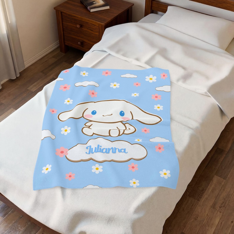 Personalisierte Kuscheldecke aus Kawaii-Samt, Hello Cinnamon, für Freunde, Cartoon-Fans, Geburtstagsgeschenk, Weihnachtsgeschenk, Abschlussgeschenk, Tochter, Überwurf 30" × 40"