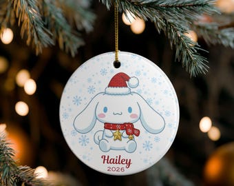 Personalized Ornament, Kawaii aesthetic, Cute cinnamon, anime, cartoon lover, Custom Hello Friend, Christmas Home Deco gift, Adorno Navidad