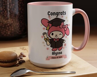 Personalized Graduation, Coffee Mug, Cute Melody, Class of 2026, Gift for Grads, Floral Mug for Her, Custom Keepsake, Kawaii aesthetic Girls