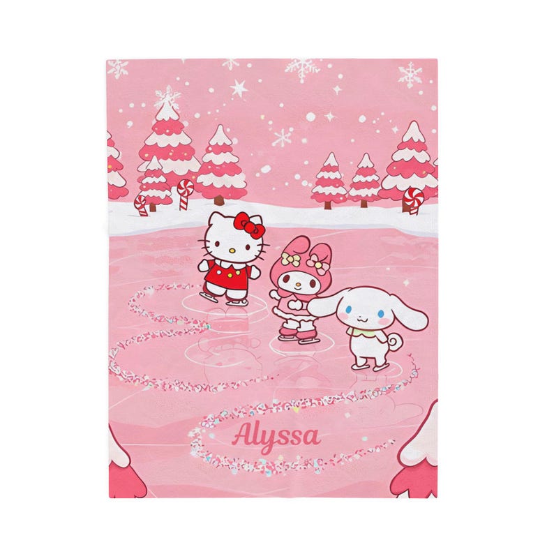 Nome personalizado, Gatinho Kawaii, Cobertor de pelúcia de veludo, Cobertor aconchegante personalizado, Meninas, Filha, Presente para ela, Olá de desenho animado, Natal imagem 8