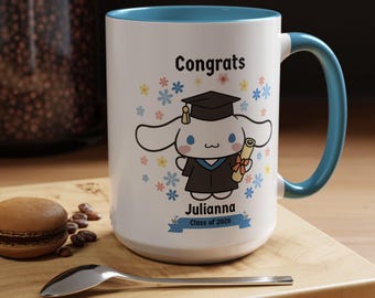 Personalized Graduation, Kawaii aesthetic, Coffee Mug, Cute cinnamon, Gift cartoon lover, Floral Mug for Her, Custom, HK Friend Grad student