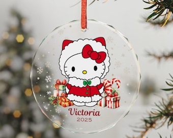 Custom Kitty Ornament, Hello Christmas Ornament , Custom Kitty Christmas Gift, Navidad, daughter, Girl, Christmas Deco, Kawaii Cartoon