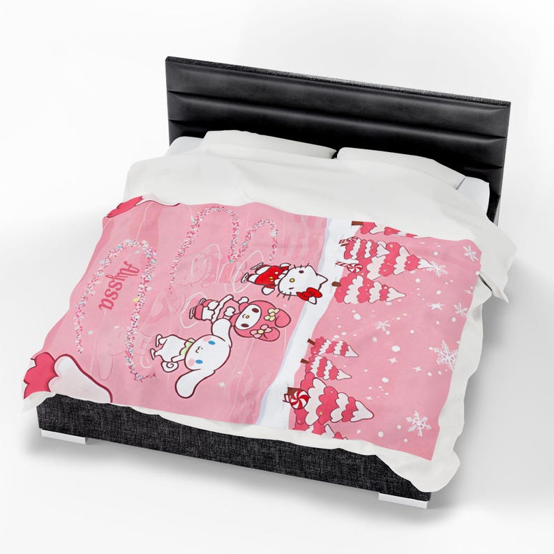 Nome personalizado, Gatinho Kawaii, Cobertor de pelúcia de veludo, Cobertor aconchegante personalizado, Meninas, Filha, Presente para ela, Olá de desenho animado, Natal imagem 7