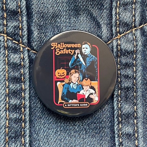 Michael Myers Pin Back Button, Halloween Safety Button