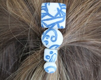 INDIGO azul y blanco porcelana Hairclip-Hair Jewelry-hecho a mano Hairclip-Ceramic Hairclip-Delft Hairclip-Barrette-BOHO Peluquería