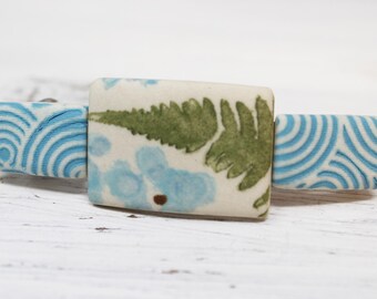 BRIAR Porcelana pintada a mano francés Barrette-blue-blue hairclip- HairJewelry- azul barrette-botánico Hairclip-green barrette-BOHO BARRETTE
