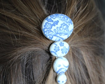 INDIGO azul y blanco porcelana Hairclip-Hair Jewelry-hecho a mano Hairclip-Ceramic Hairclip-Delft Hairclip-Barrette-BOHO Peluquería