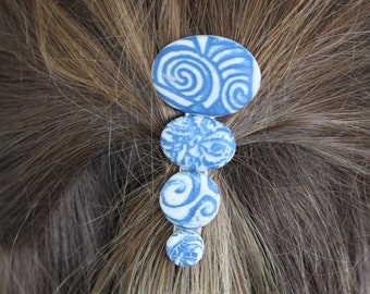 INDIGO azul y blanco porcelana Hairclip-Hair Jewelry-hecho a mano Hairclip-Ceramic Hairclip-Delft Hairclip-Barrette-BOHO Peluquería