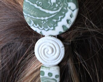 BRIAR Porcelain hairclip- green hairclip-khaki hairclip-green barrette-Hair Jewelry-khaki barrette-Ceramic Hairclip-BOHO BARRETTE