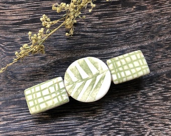 BRIAR Handpainted Porcelain French Barrette-green hairclip- green barrette-green Hair Jewelry-Ceramic Hairclip-white Barrette- BOHO BARRETTE