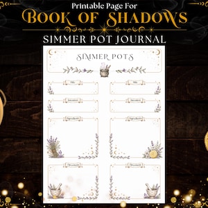 Simmer Pot Journal for Book of Shadows ~ Printable Grimoire Page ~ Cottage Witch Book ~ Self Care