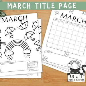 March Title Page ~ March Calendar ~ Printable Bullet Template ~ Bujo ~ MARCH