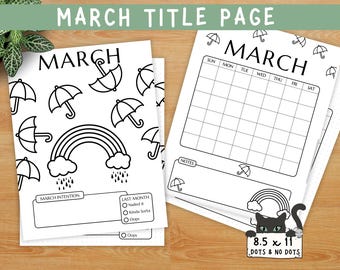 March Title Page ~ March Calendar ~ Printable Bullet Template ~ Bujo ~ MARCH