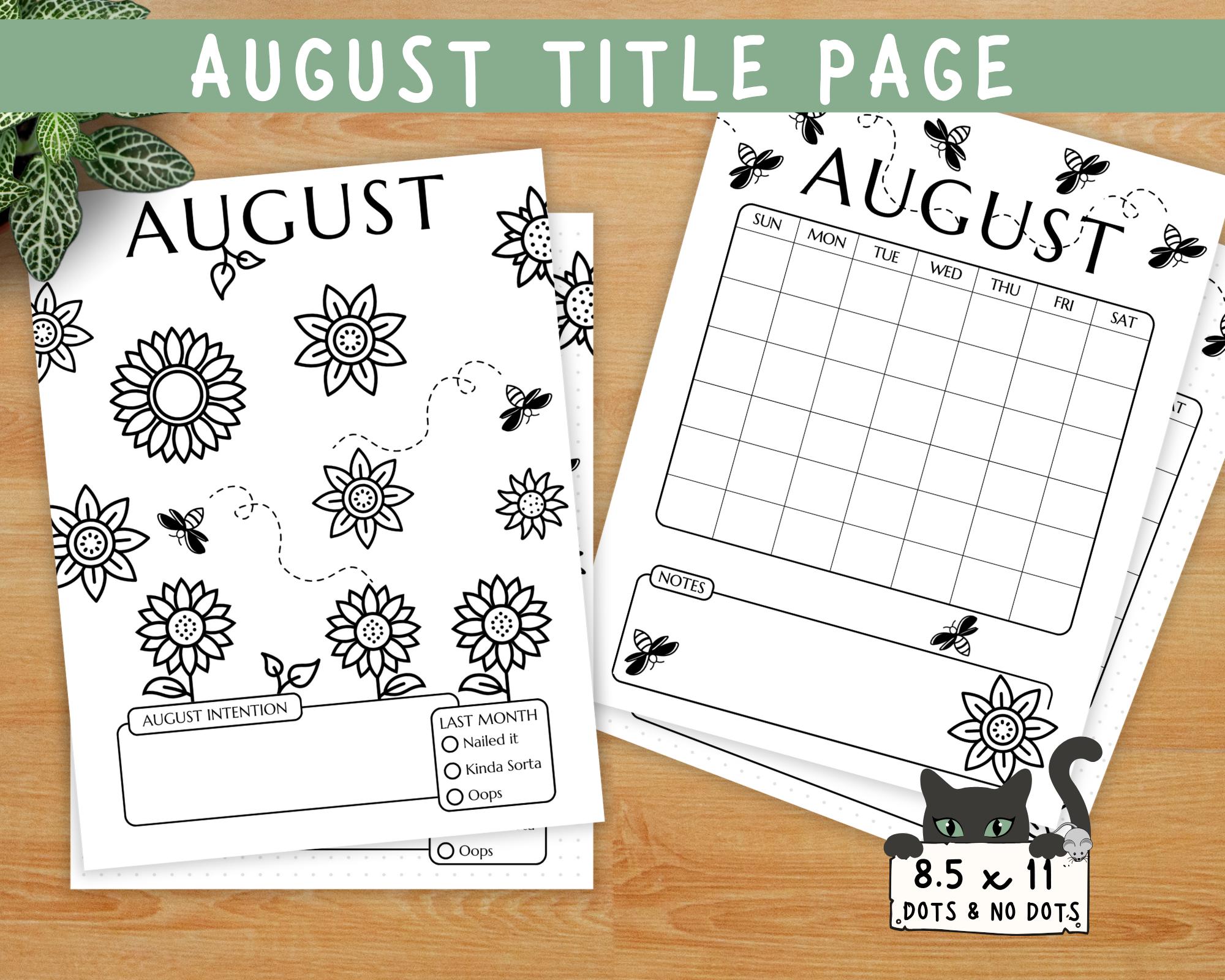 August Cover Page for Bullet Journal or Planner ~ Printable Bullet Template ~ AUGUST