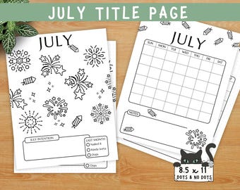 July Bujo Page for Bullet Journal or Planner ~ July Title Page ~ Printable Bullet Template ~ JULY