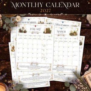2027 Calendar with Moons, Sabbats and Practices for Book of Shadows ~ Printable Grimoire Insert ~ Magic Journal ~ Cottage Witch