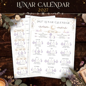 2027 Lunar Calendar Journal for Book of Shadows ~ Printable Grimoire Insert ~ Magic Journal ~ Cottage Witch