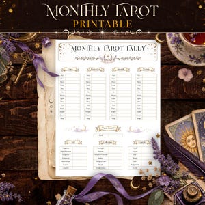 Monthly Tarot Tally ~ Printable Card Tracker ~ Magical Reflection Journal ~ Whimsical Divination Page