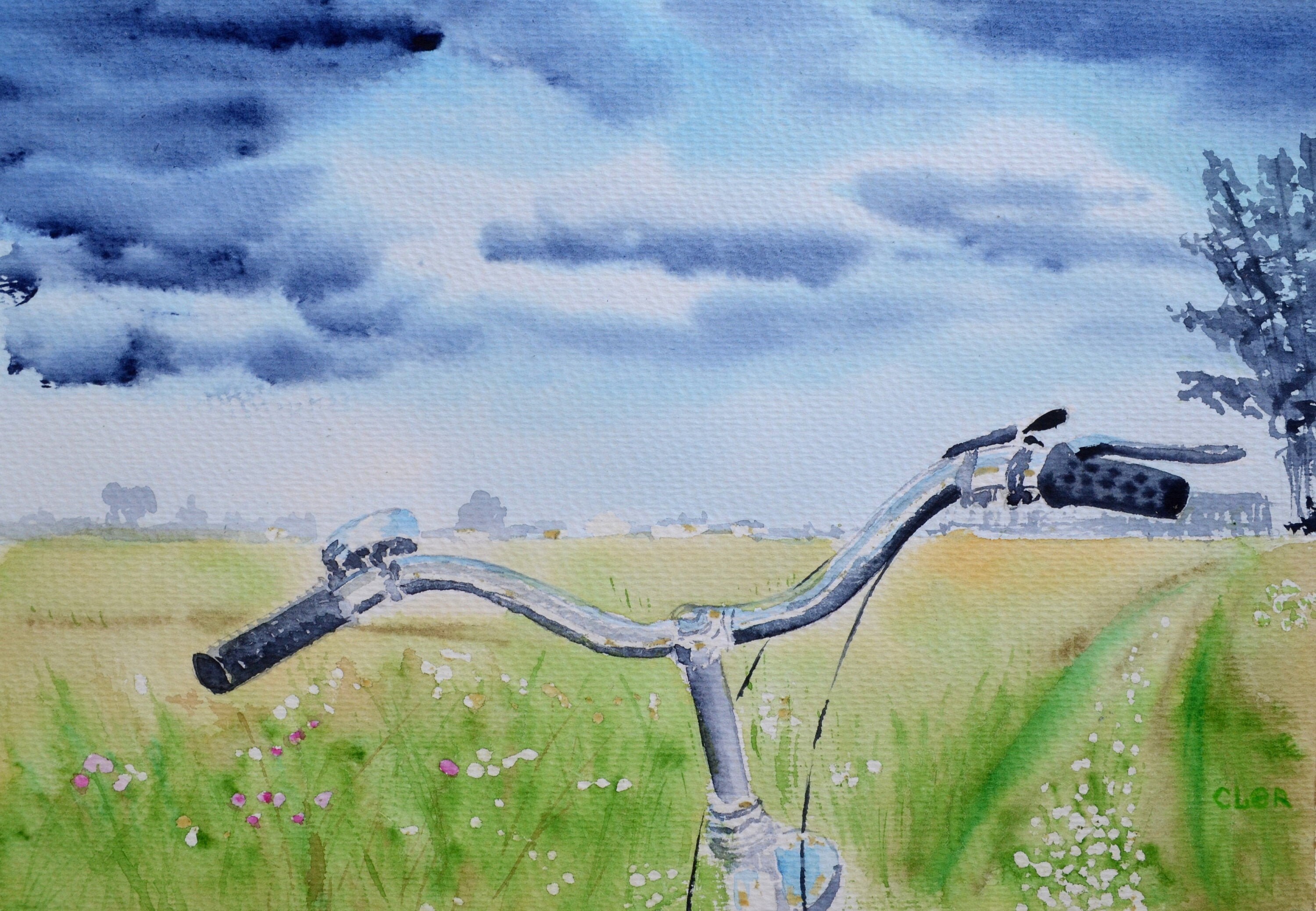 ORIGINAL watercolor painting Bicycle in field is unique gift. Etsy