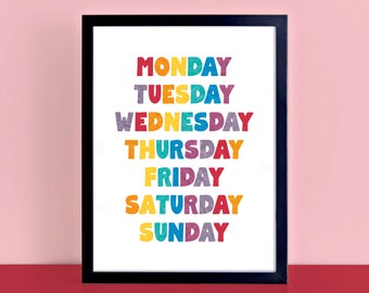 Days Of The Week Poster | Rainbow Colours Childrens Room Decor | Educational Nursery Decor | SEP0501