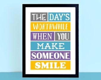 Smile Quote Print | Living Room Wall Decor | Happy Saying | Colourful Home Decor | Kids Room Decor | Birthday Gift | SEP0017