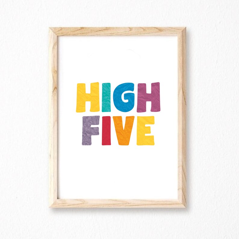 Colourful Print for Kids Room | High Five Text Print | Rainbow Colours ...