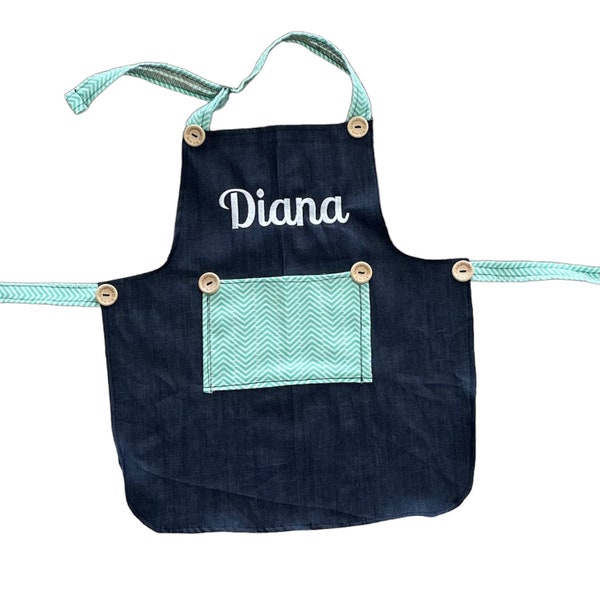 Kinderschürze - Personalisierte Stickerei - Kinder Basteln Schürze - Kinderkochschürze - Personalisierte Schürze - Denim Schürze - Kinderschürze - Smock