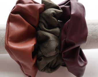 Pleather Scrunchies Set: Handmade Vegan Leather Hair Ties