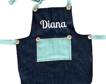 Tablier en jean personnalisé pour enfants : tablier de chef brodé NOM SEULEMENT