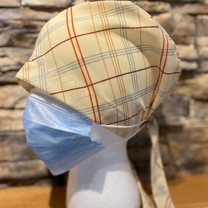 Handcrafted Plaid Scrub Cap with Buttons: Ear Saver Surgical Hat